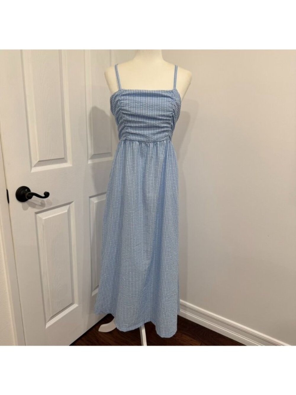 Steve Madden Cotton Blend Gingham Blue Midi Dress Size Medium NWOT Cottagecore